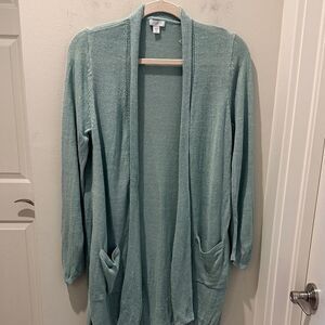 J.Jill Women's Light Green Open Front Long Line Cardigan size Medium Petite